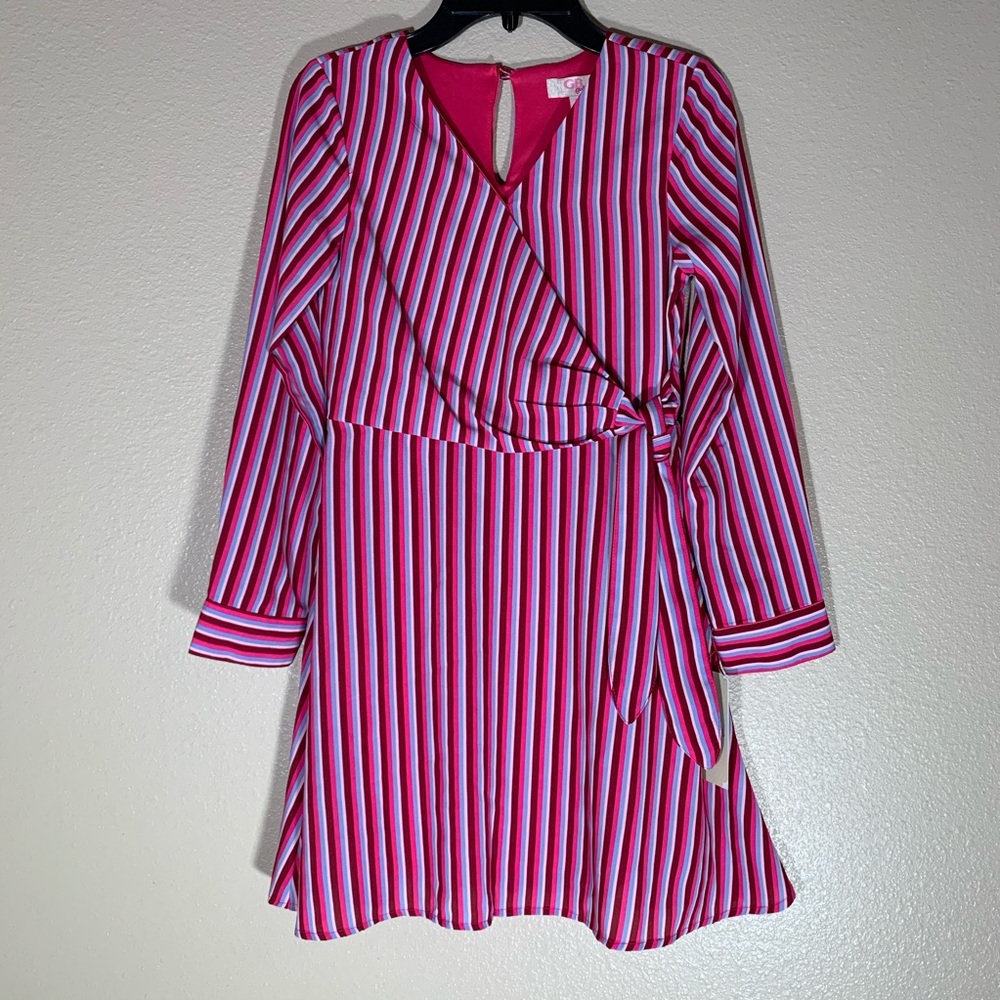 NWT GB Girls Pink Stripes Longsleeve V Neck Dress